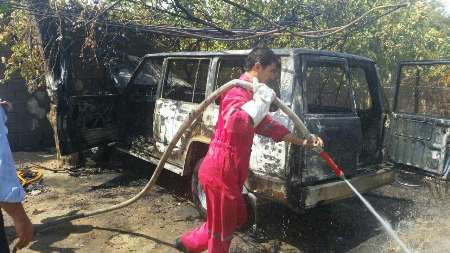 آتش سوزی خودرو پاترول در گچساران+ تصویر